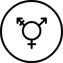 LGBTQ+ Affirming and Inclusive Sex Education – a transgender icon circle symbol. 